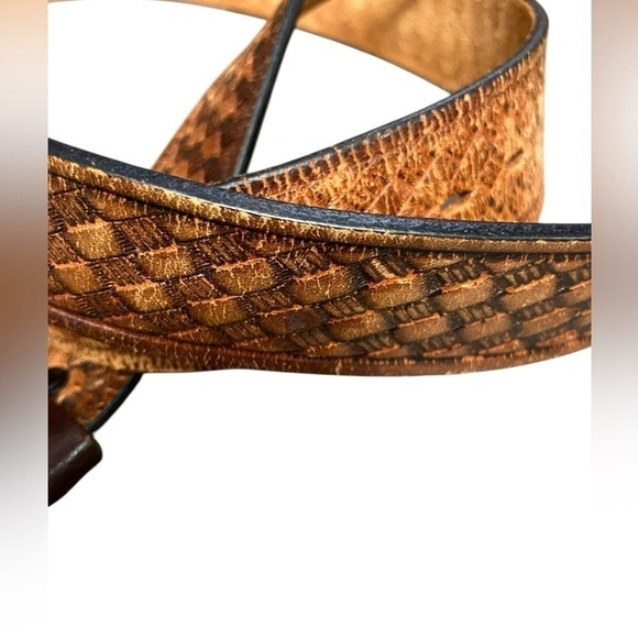 Western Genuine Top Grain Leather Made in USA Brown Woven Patterned Mens Size 40 - Picture 2 of 8